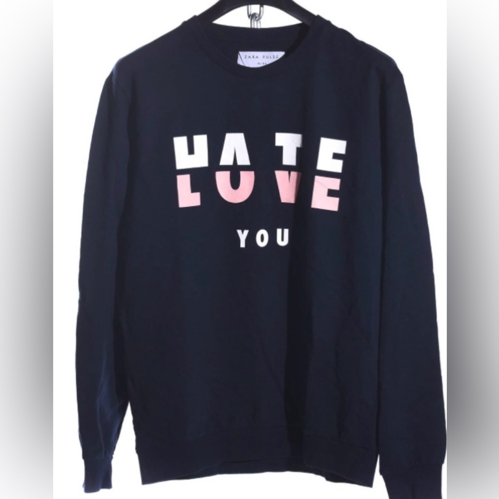 Zara Men’s Blue Sweater Shirt with Pink and White Print